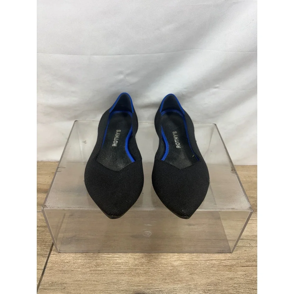 Rothys The Point Black Pointed Toe Knit Flats Womens 9 Sustainable Slip On Shoes